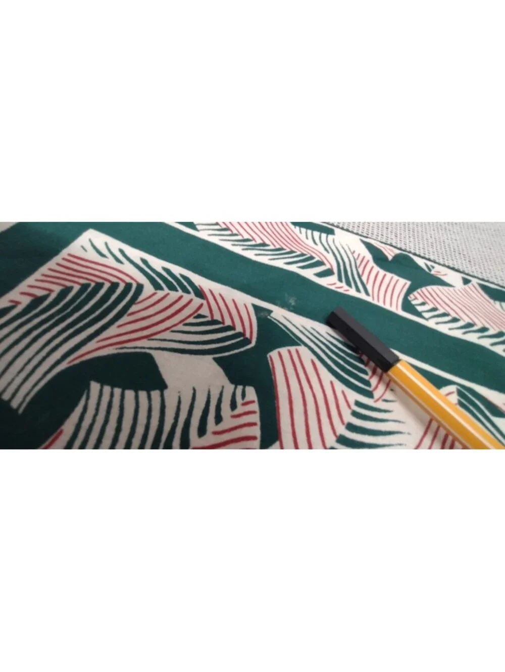 Vintage 40s 50s Cotton Handkerchief Scarf Art Green Geometric Wave Escher Leafs